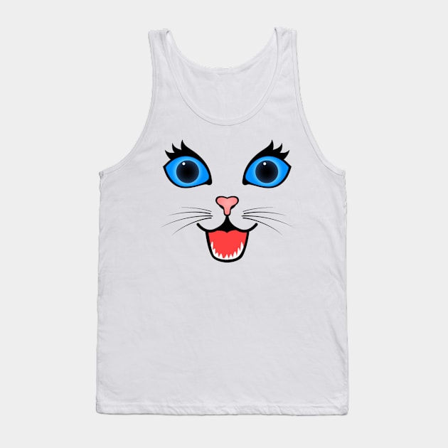 Happy Surprised Cat Face Tank Top by AlmiranWhite